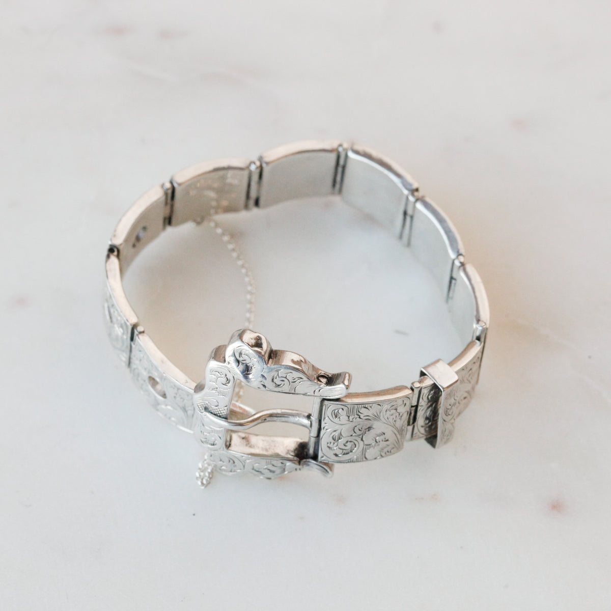 Penelope Victorian Engraved Silver Buckle Bracelet