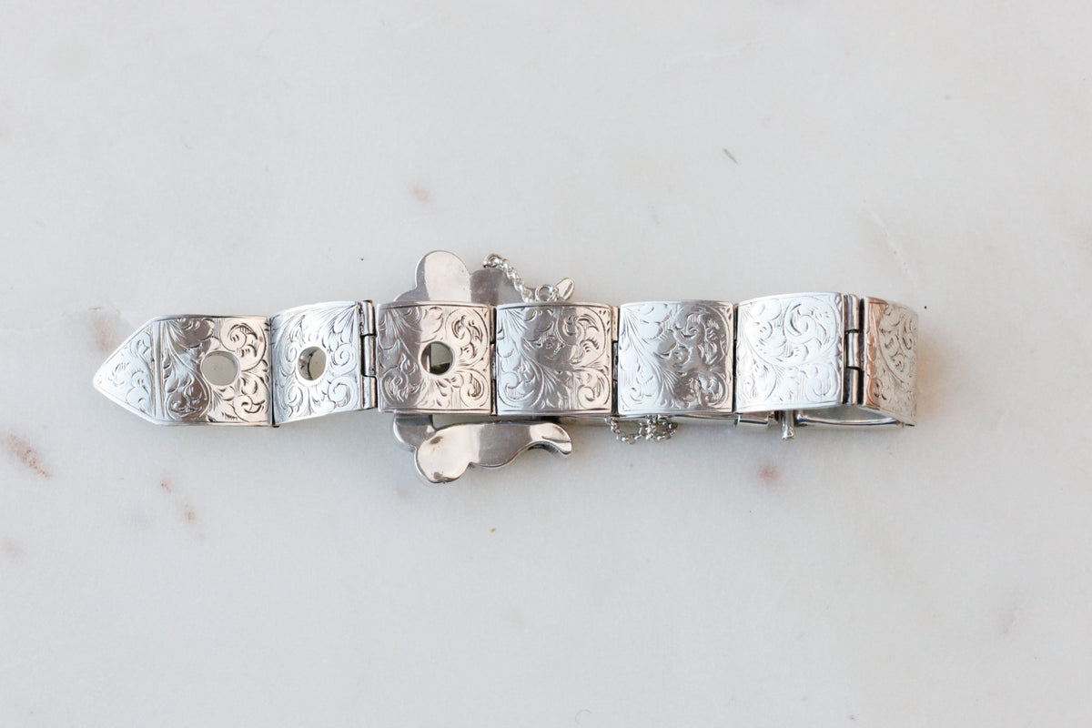 Penelope Victorian Engraved Silver Buckle Bracelet