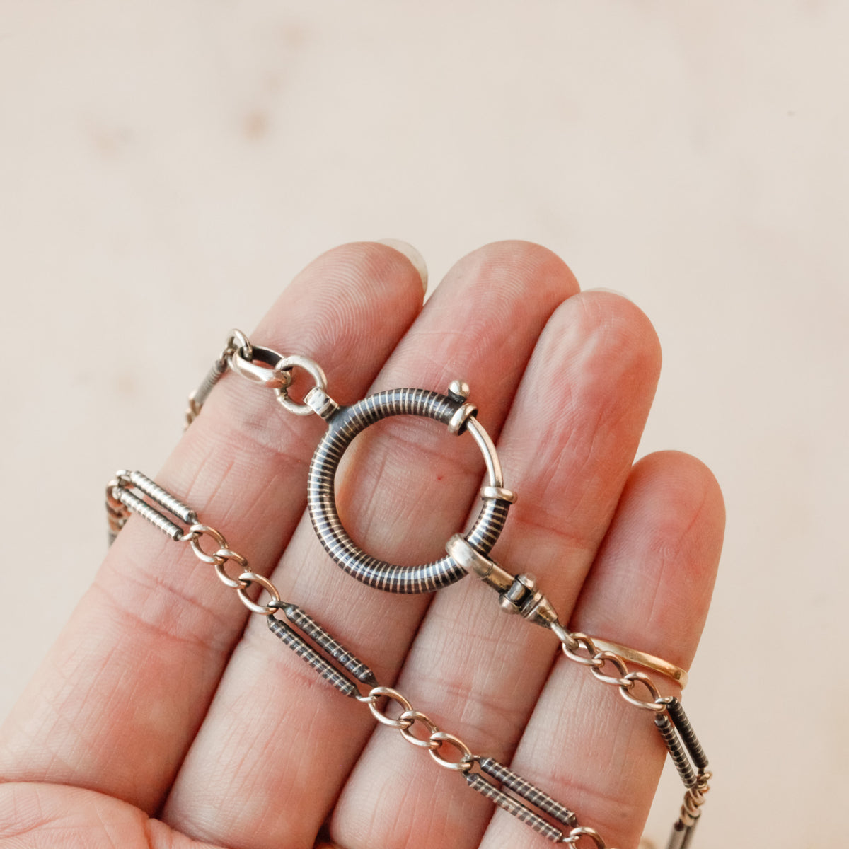 Victorian Niello Striped 18.5" Figaro Chain with Bolt Clasp