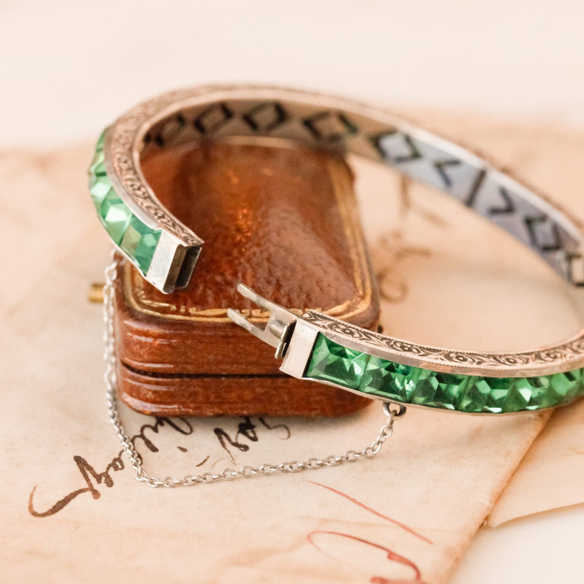 Potter Art Deco Emerald Green Crystal Bangle