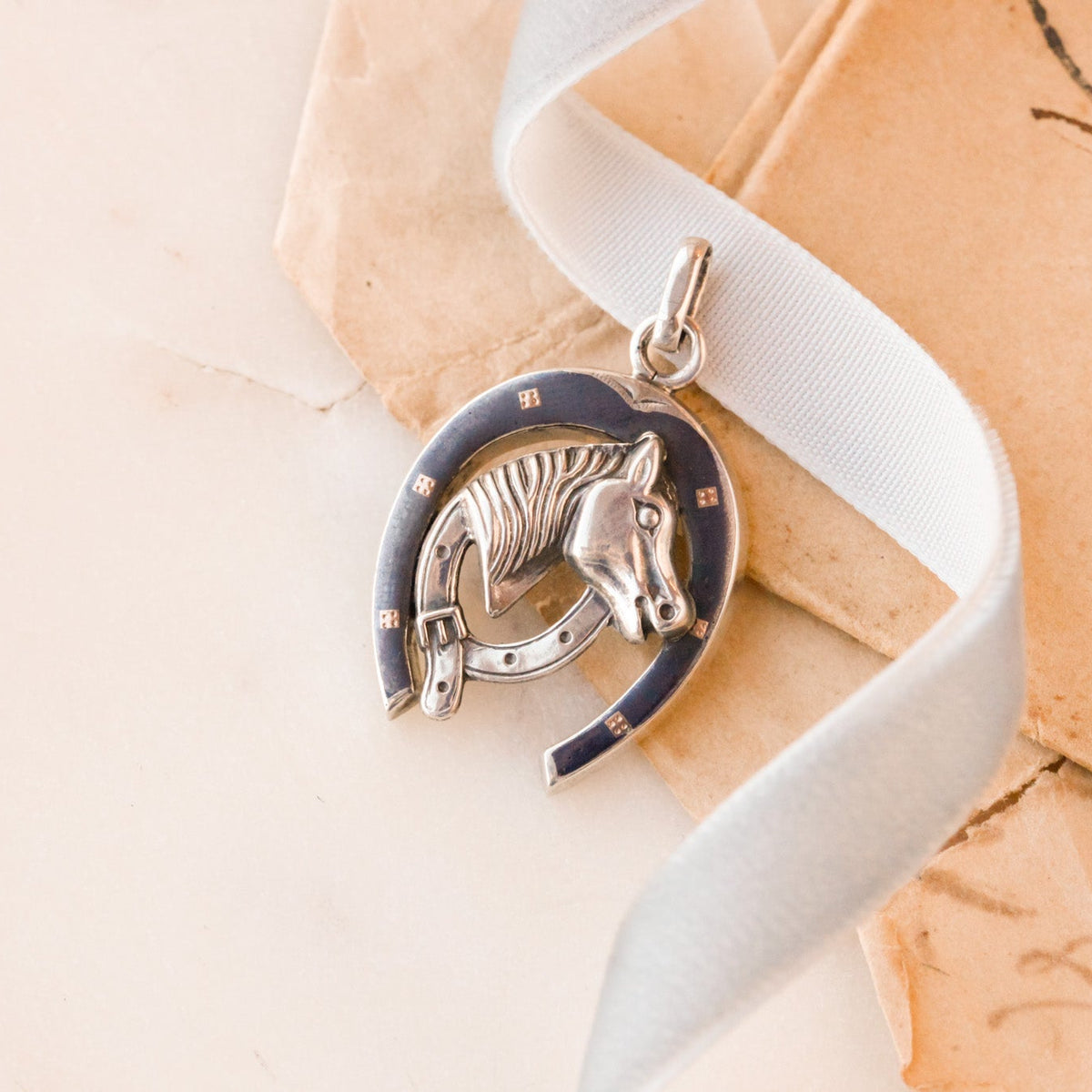 Art Deco Niello Horse Pendant