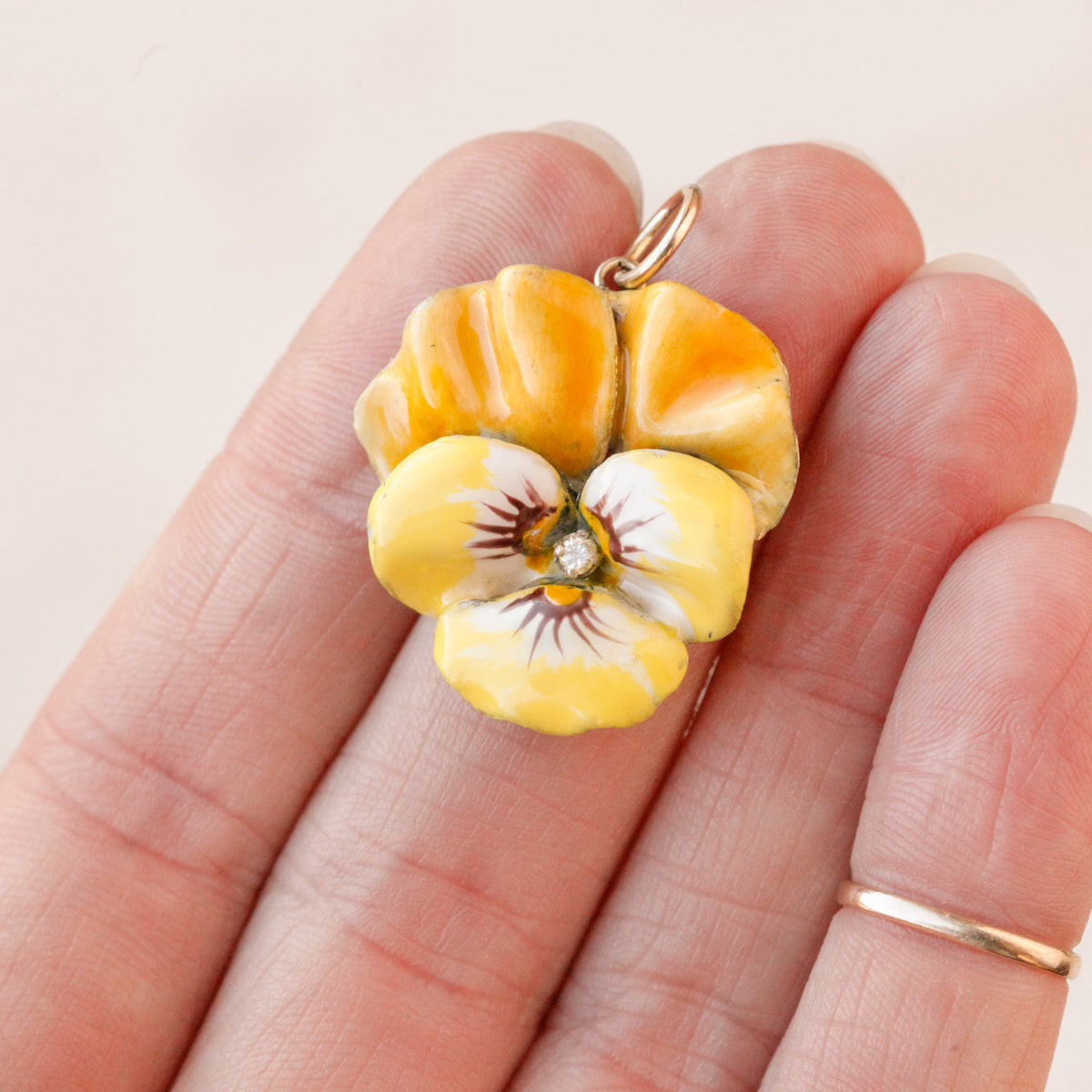 Edwardian Yellow Enamel & Diamond Pansy Pendant