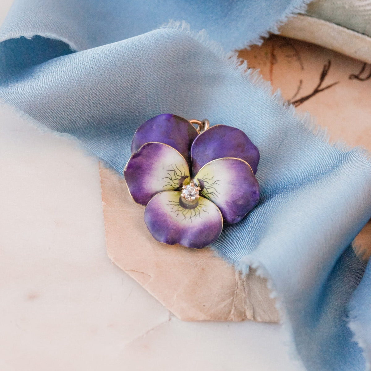 Edwardian Enamel & Diamond Pansy Pendant