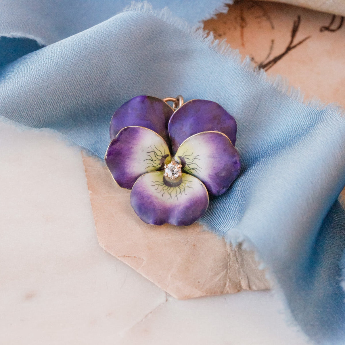 Edwardian Enamel & Diamond Pansy Pendant