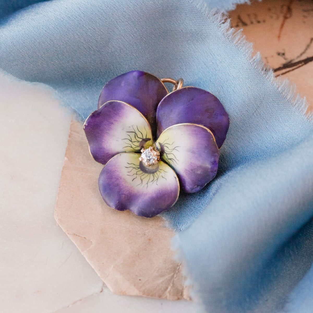 Edwardian Enamel & Diamond Pansy Pendant