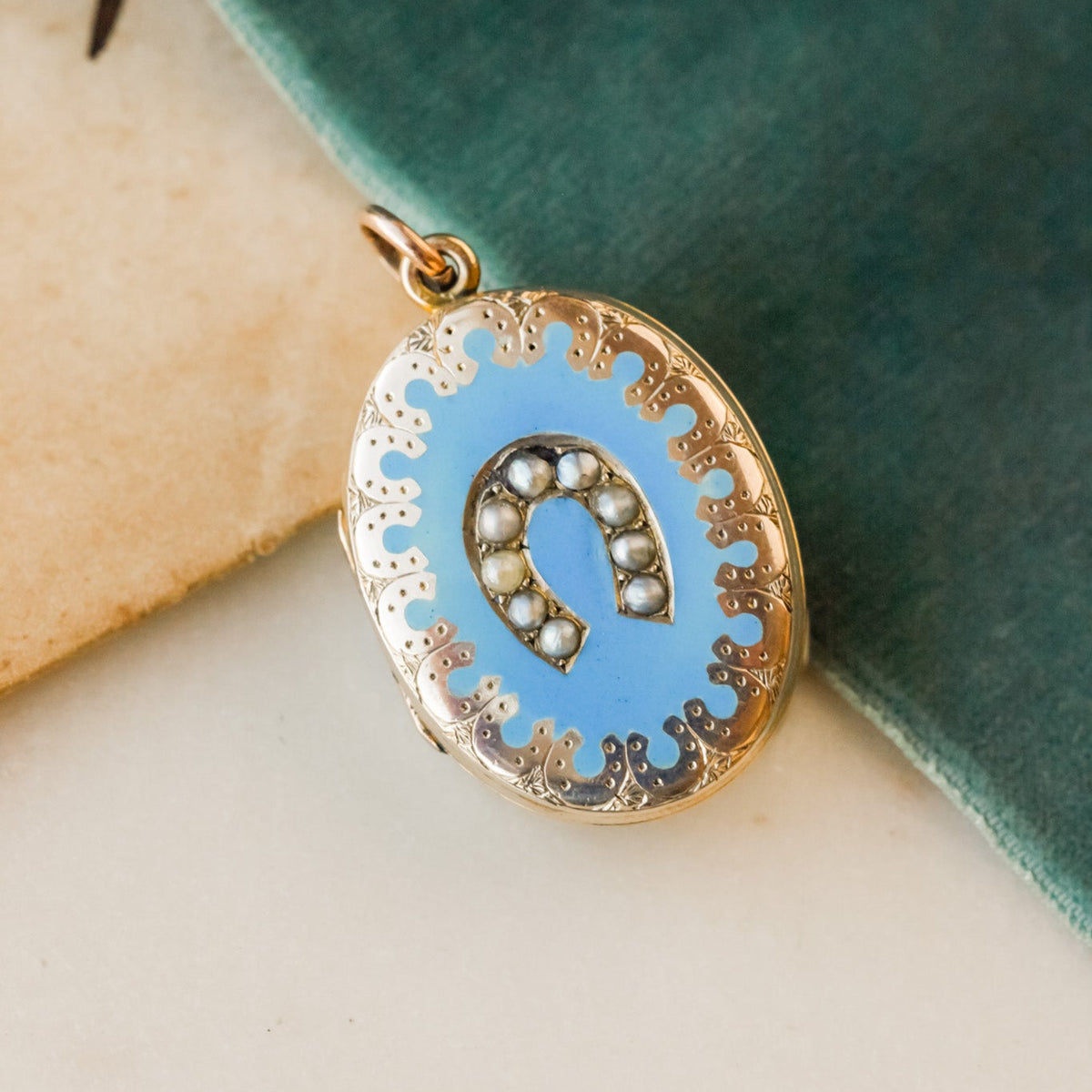 Arabella Victorian Pearl Horseshoe Enamel Locket