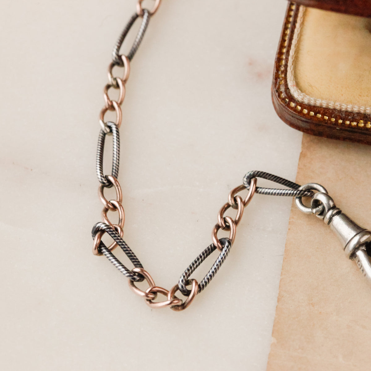 Victorian Niello Striped Figaro Chain, 20"