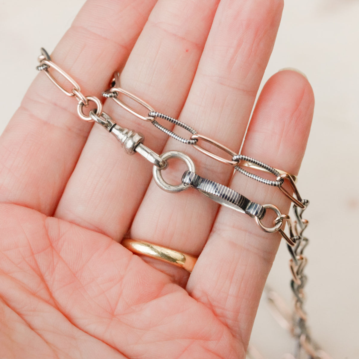 Victorian Niello Striped Elongated Cable Chain