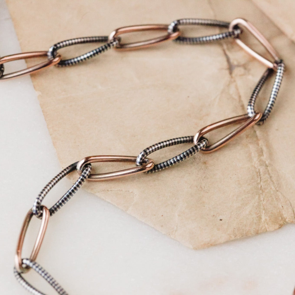 Victorian Niello Striped Elongated Cable Chain with Original Swivel Clasp