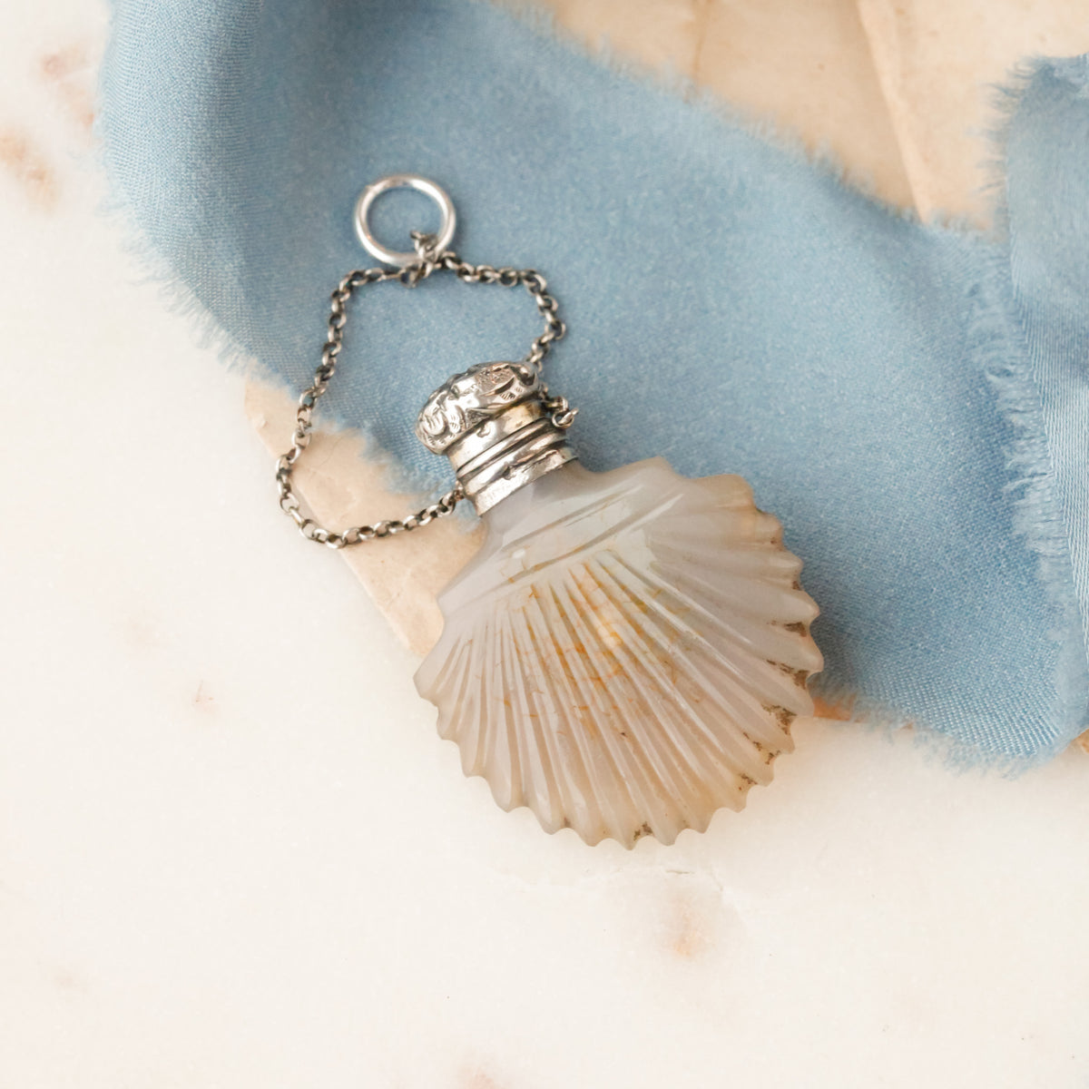 Delphine Victorian Carved Stone Scent Bottle Pendant