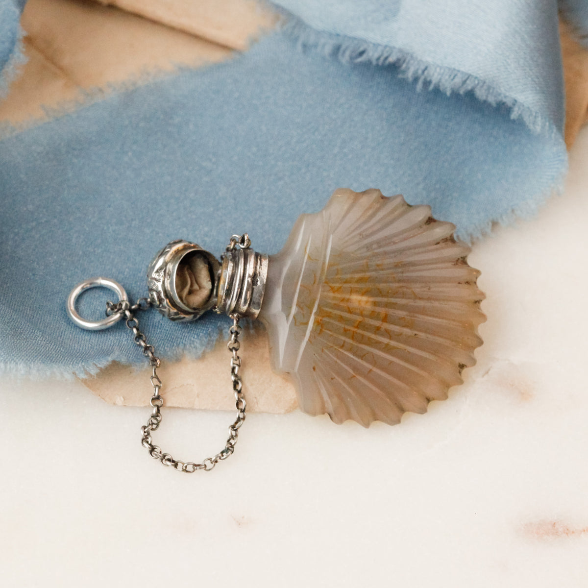 Delphine Victorian Carved Stone Scent Bottle Pendant