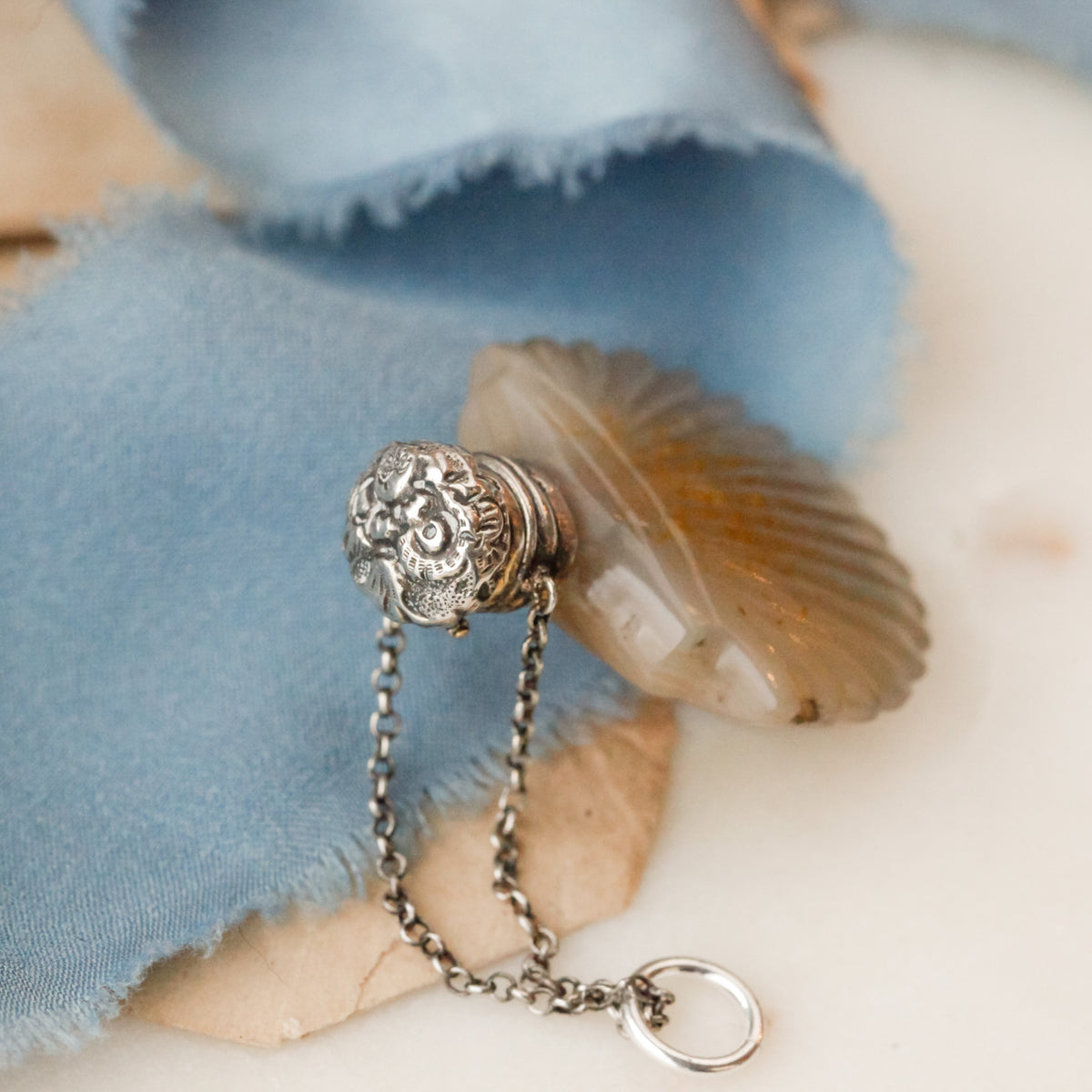 Delphine Victorian Carved Stone Scent Bottle Pendant