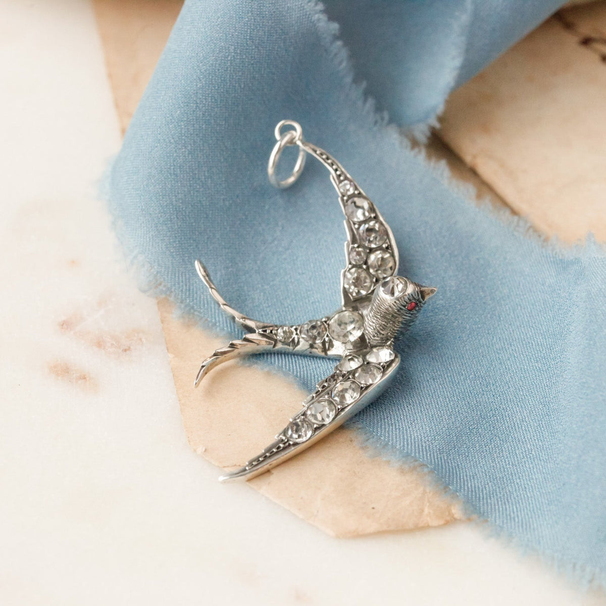 Art Deco Sterling Silver & Paste Swallow Pendant