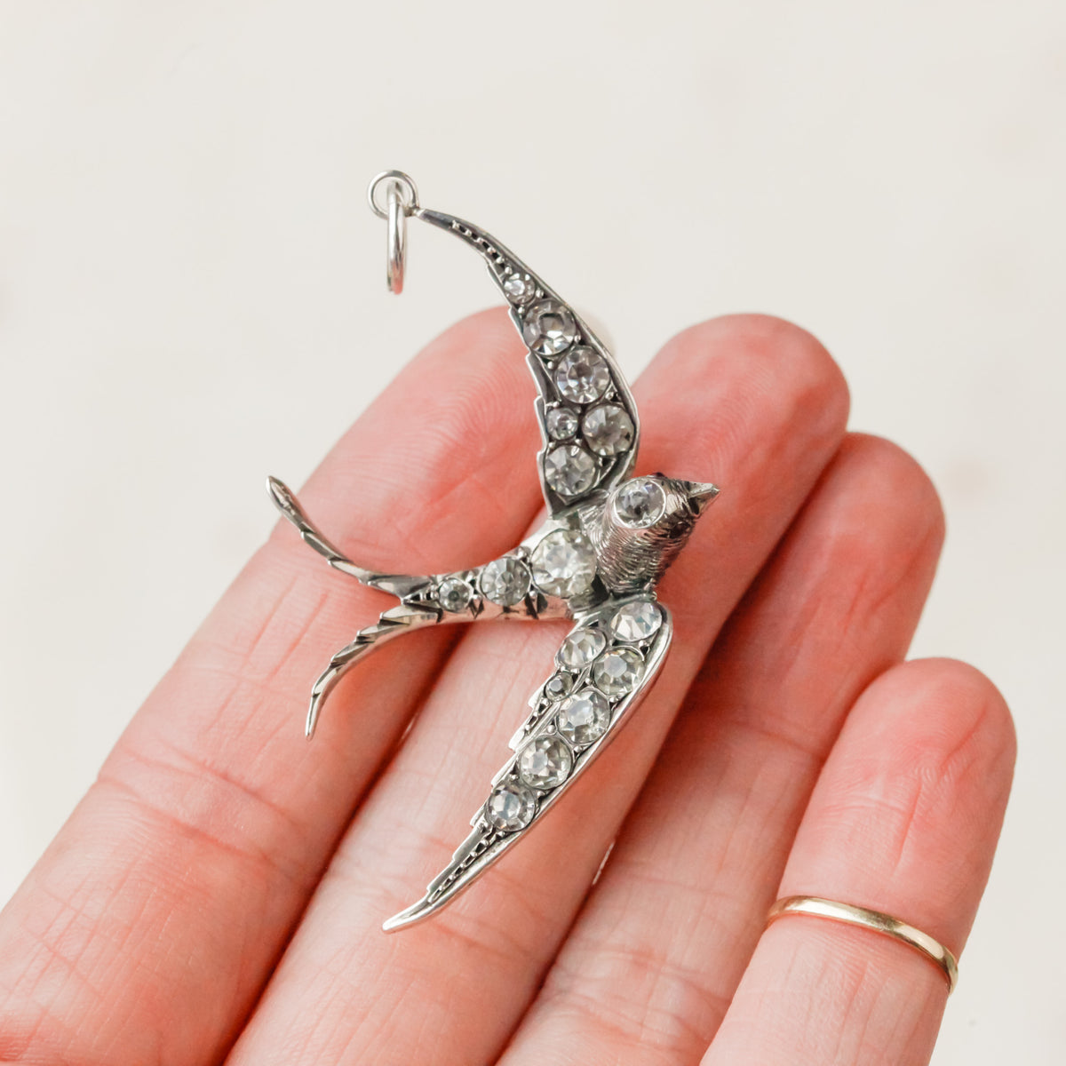 Art Deco Sterling Silver & Paste Swallow Pendant