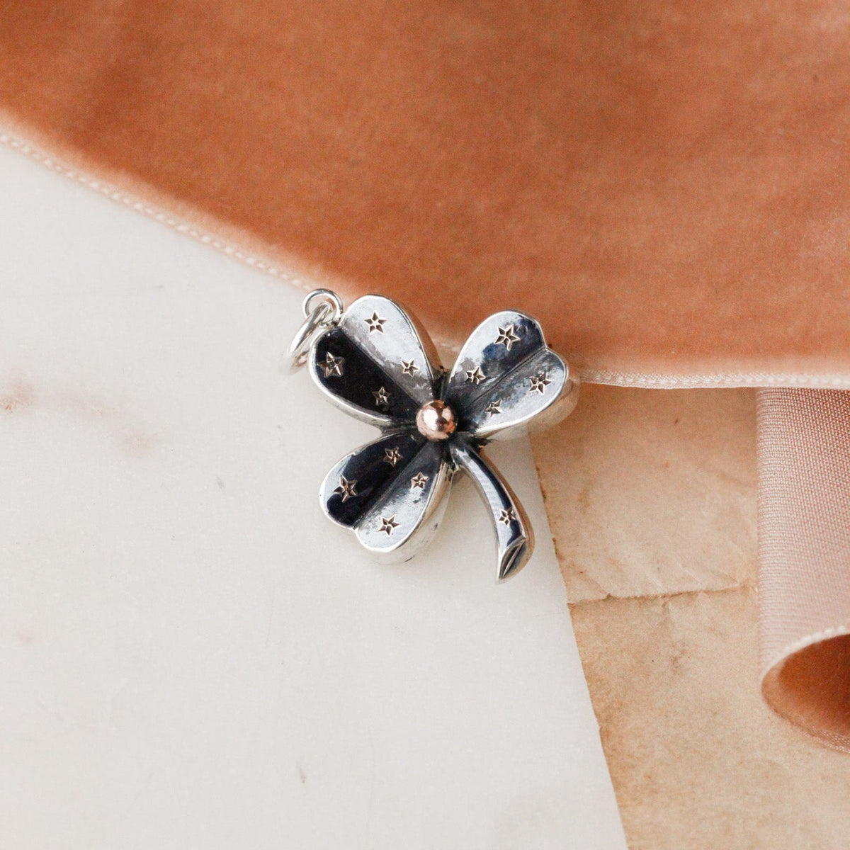Victorian Silver and Niello Clover Pendant with Rose Gold Accents