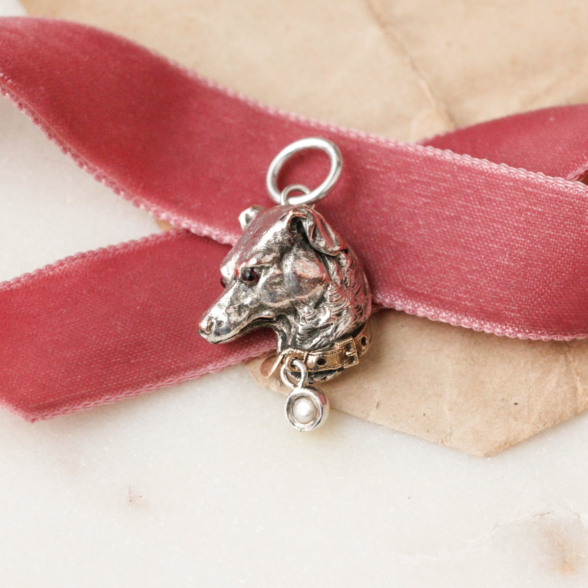 Mabel Victorian Silver Hound & Pearl Collar Pendant