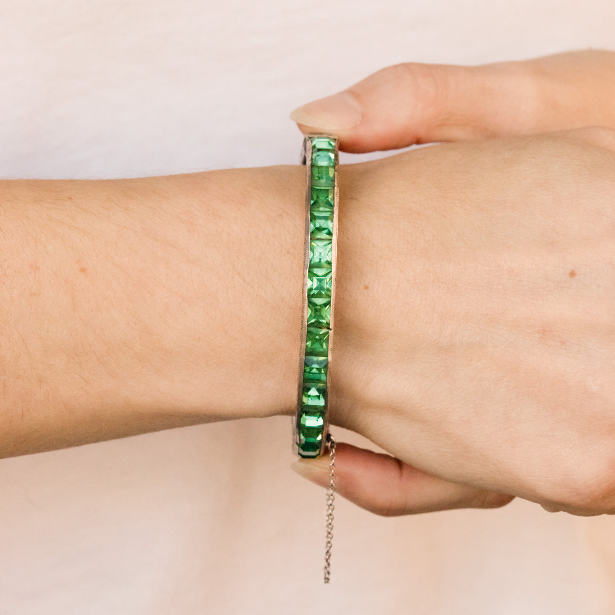 Potter Art Deco Emerald Green Crystal Bangle