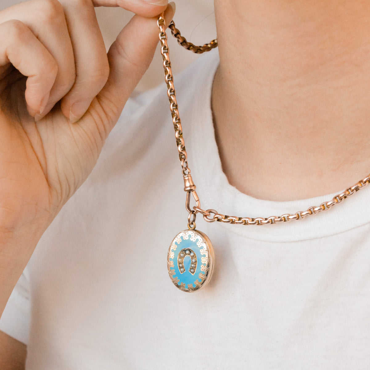 Arabella Victorian Pearl Horseshoe Enamel Locket