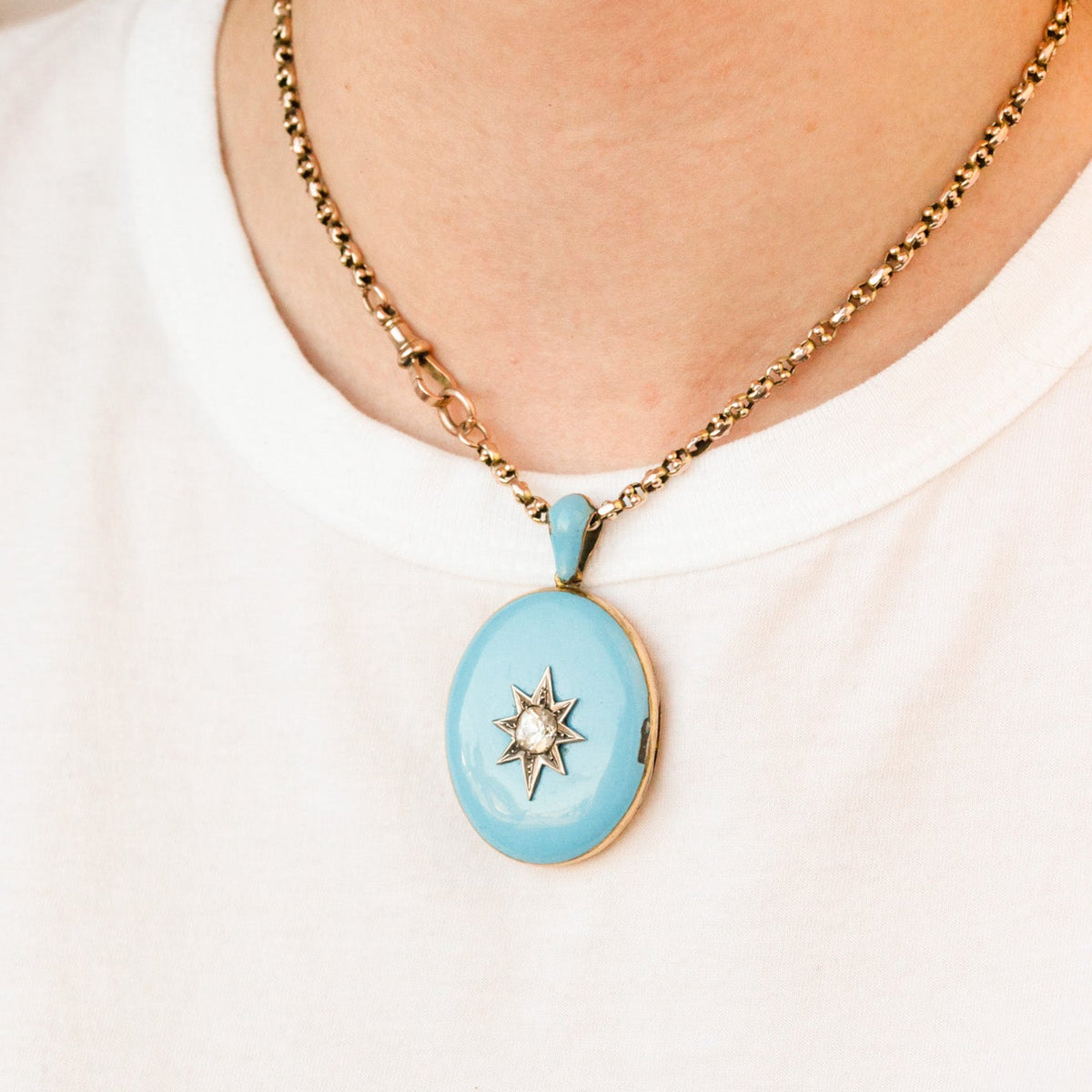 Celeste Victorian Blue Enamel Diamond Starburst Locket