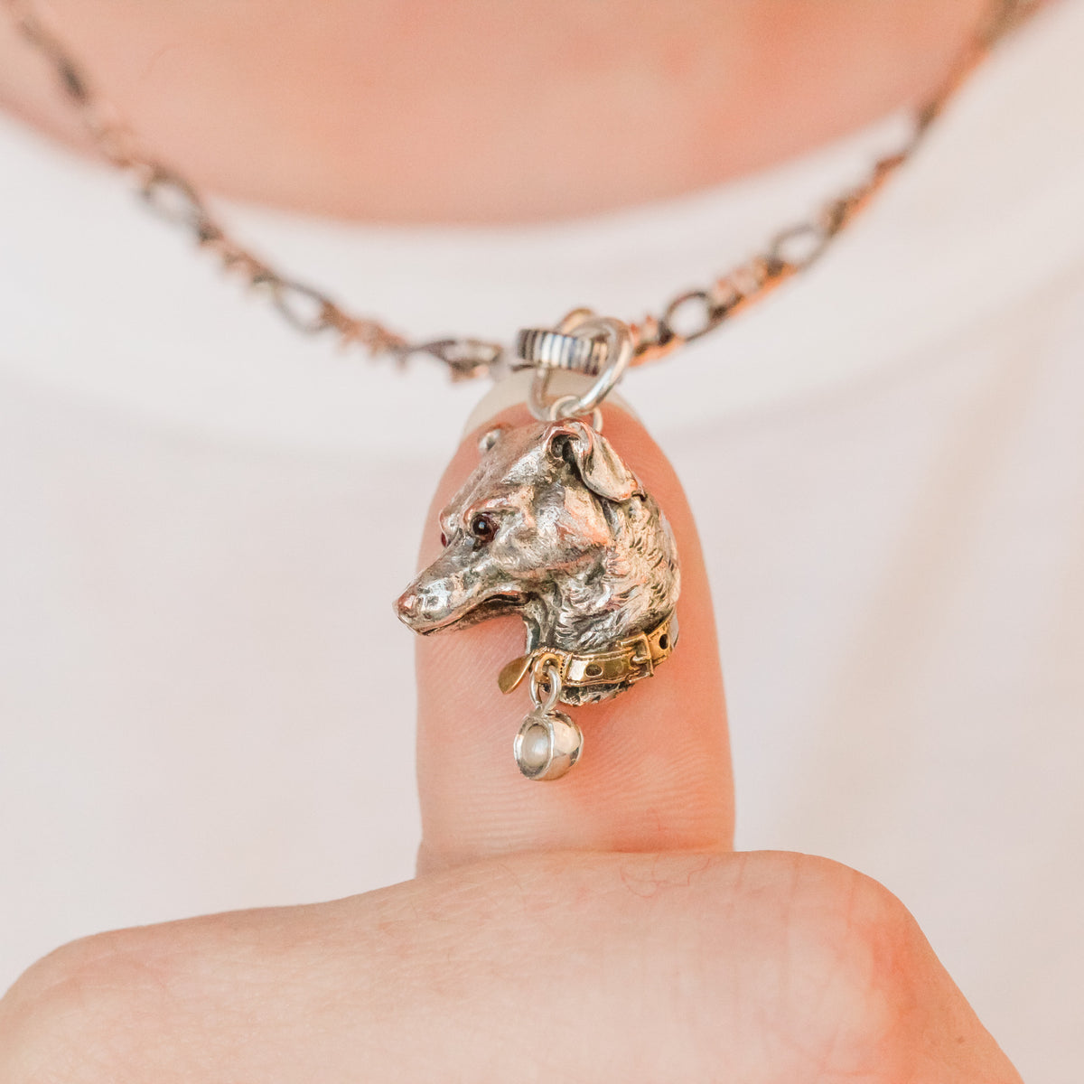 Mabel Victorian Silver Hound & Pearl Collar Pendant