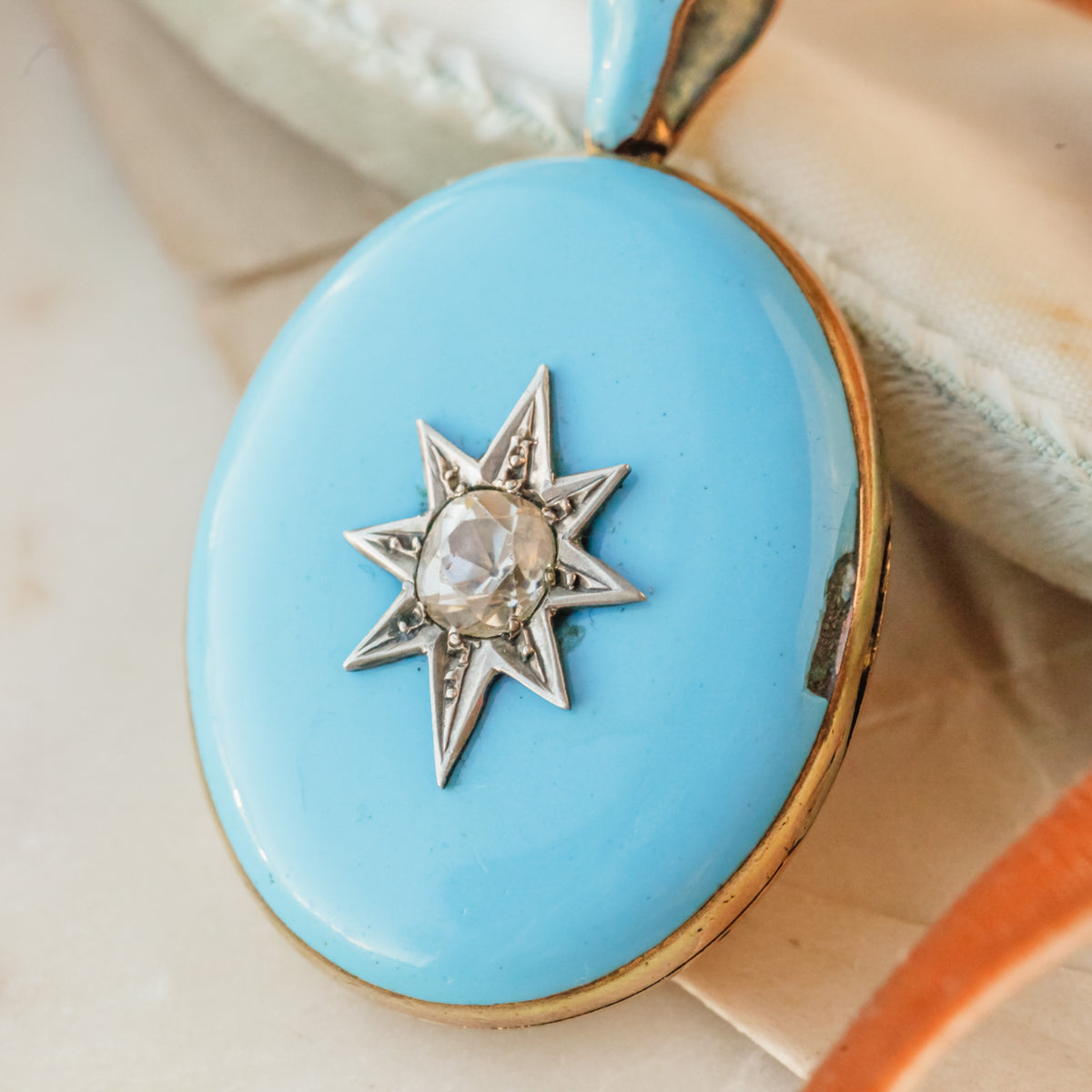 Celeste Victorian Blue Enamel Diamond Starburst Locket