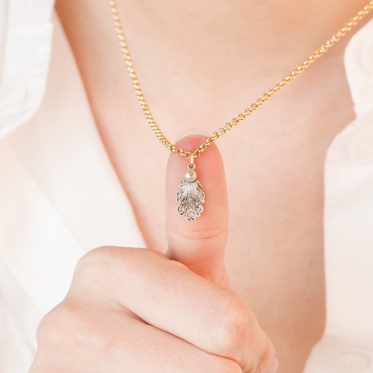 Eleanor Georgian Diamond and Pearl Foliate Pendant