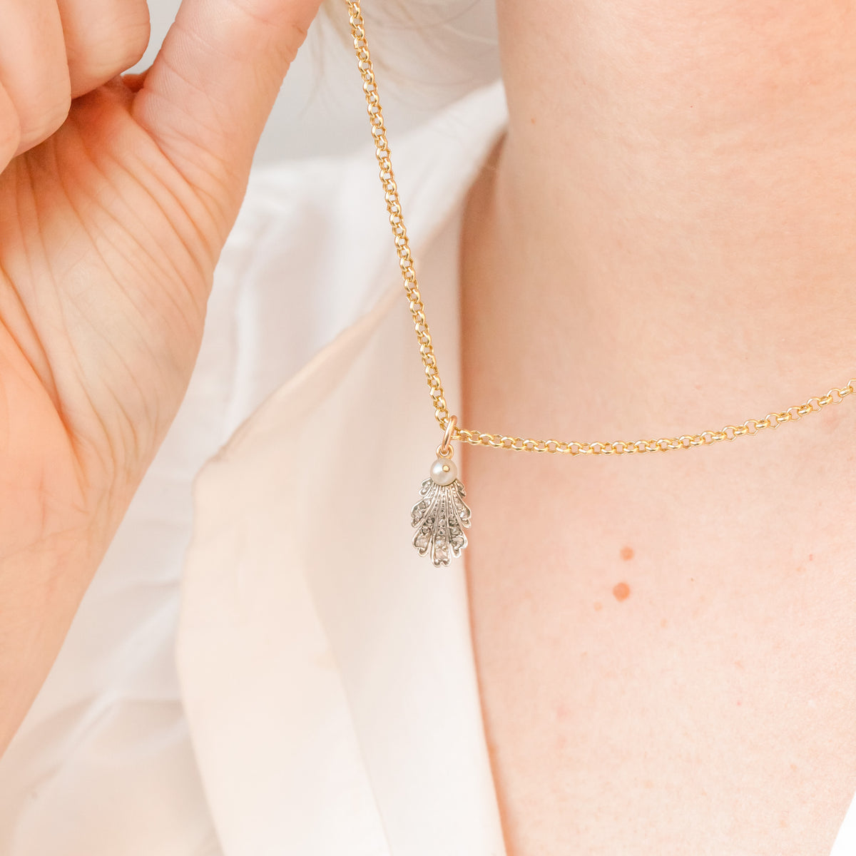 Eleanor Georgian Diamond and Pearl Foliate Pendant