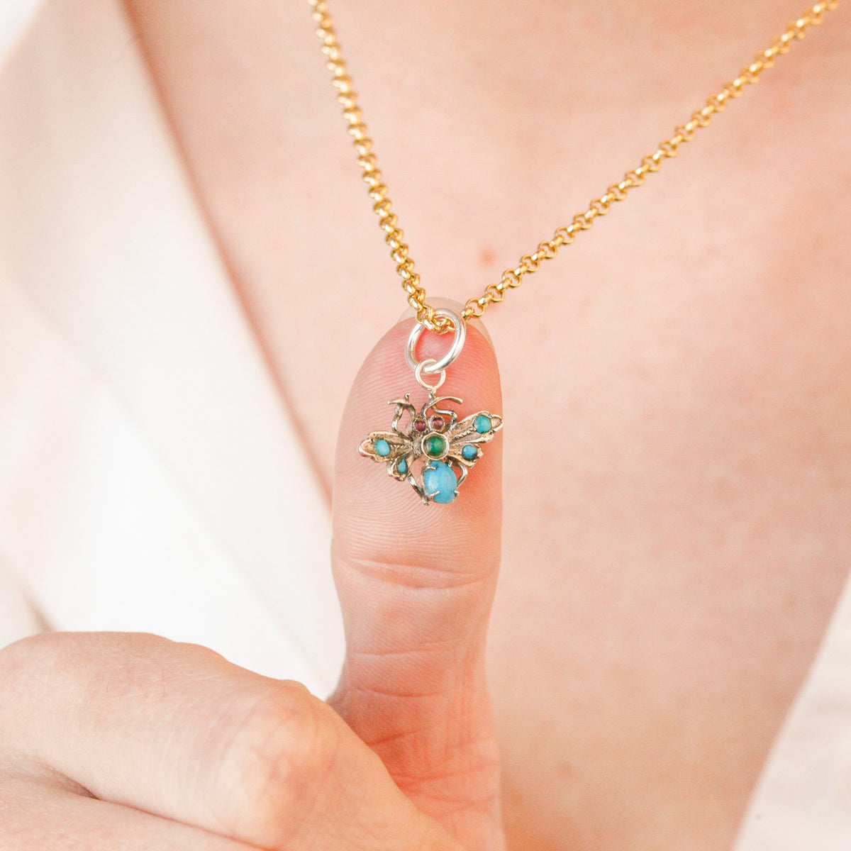 Victorian Turquoise and Garnet Insect Pendant