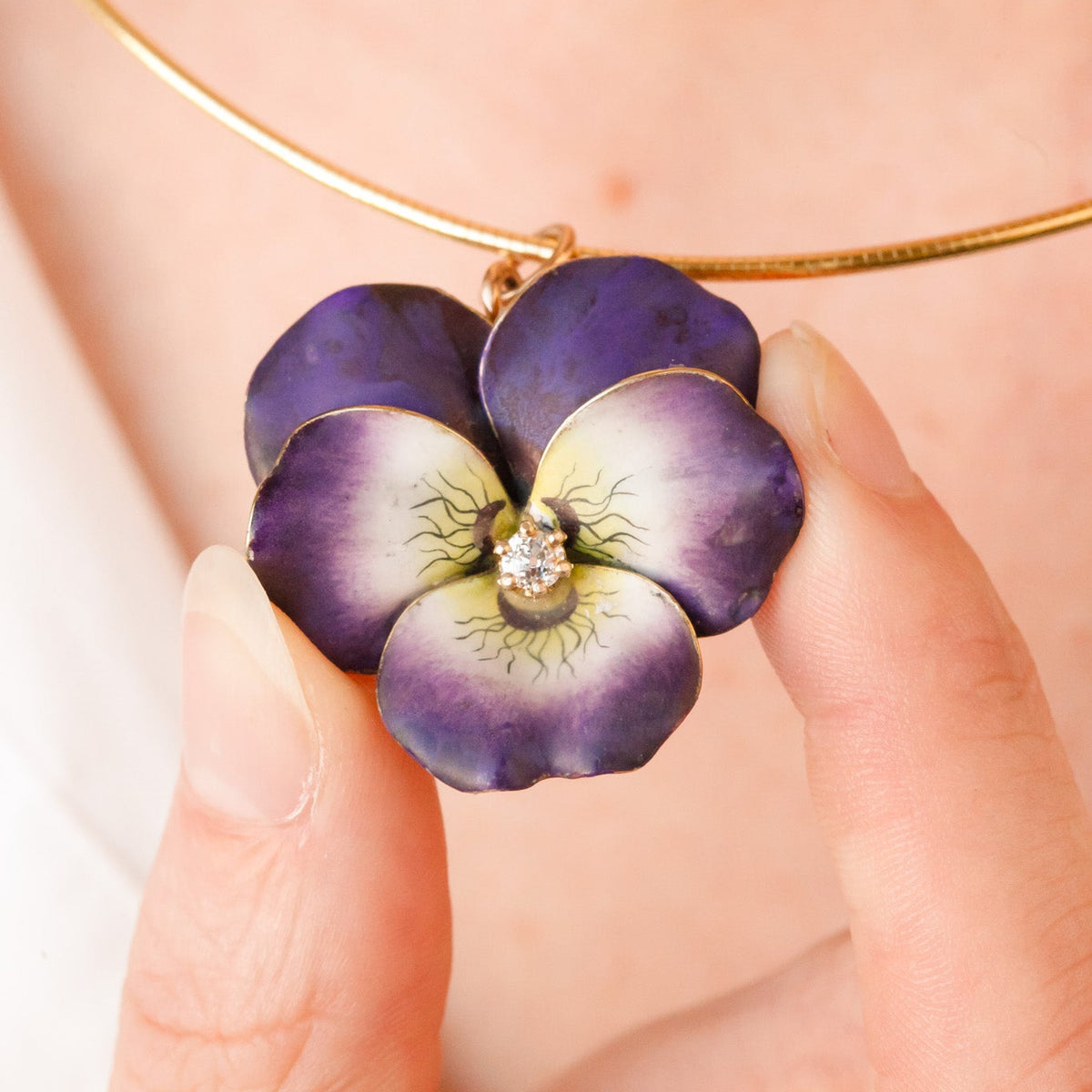 Edwardian Enamel & Diamond Pansy Pendant