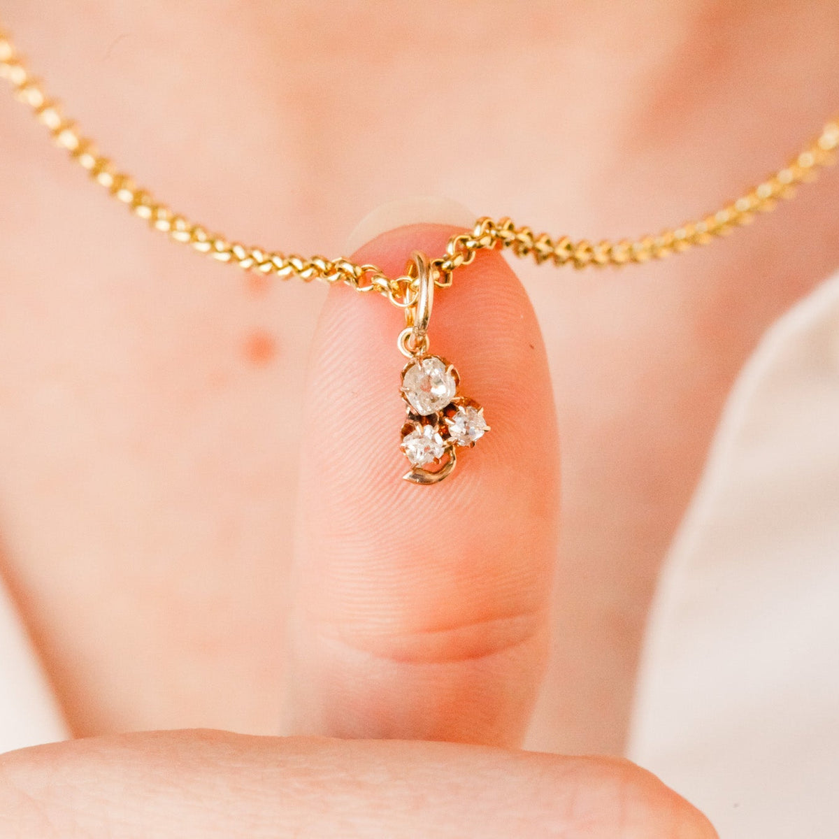 Clara Victorian Old Mine Cut Diamond Trilogy Pendant
