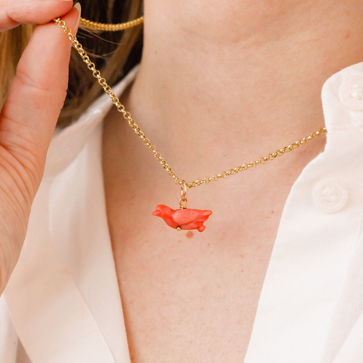 Wren Victorian Carved Coral Charm