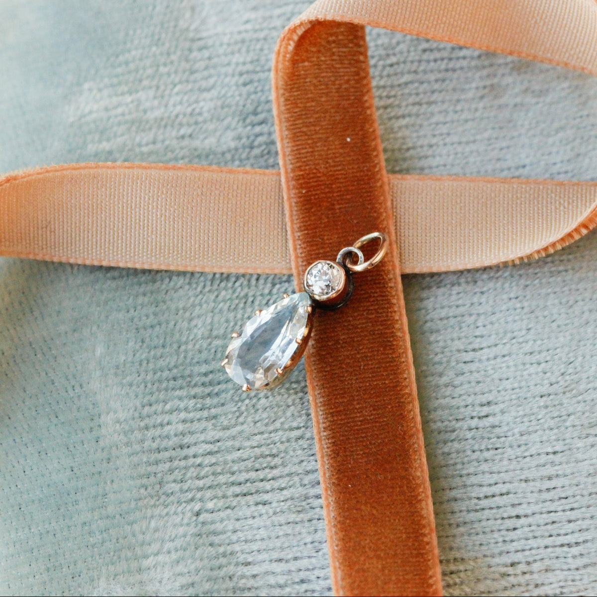 Valencia Old Mine Diamond and Aquamarine Drop Pendant