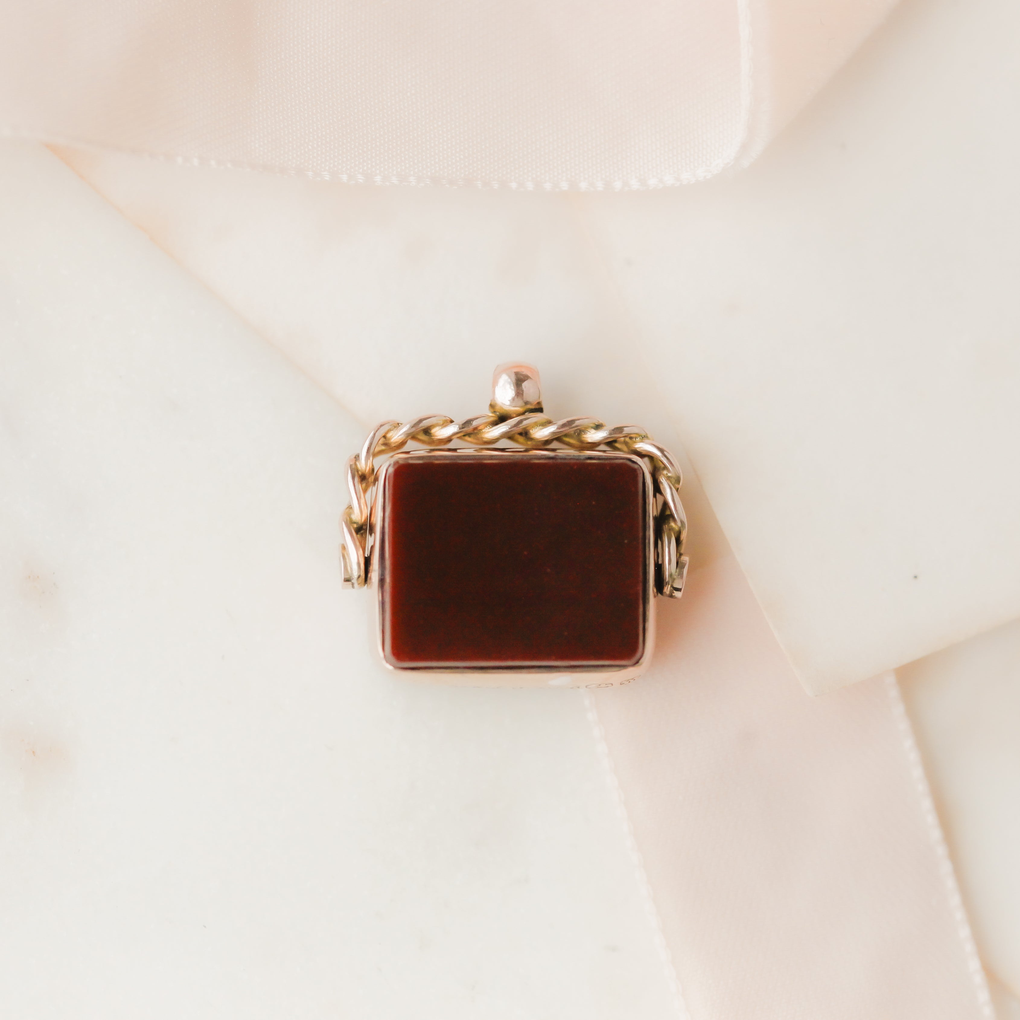 Small Rectangle Custom Gilded Victorian Bloodstone Fob