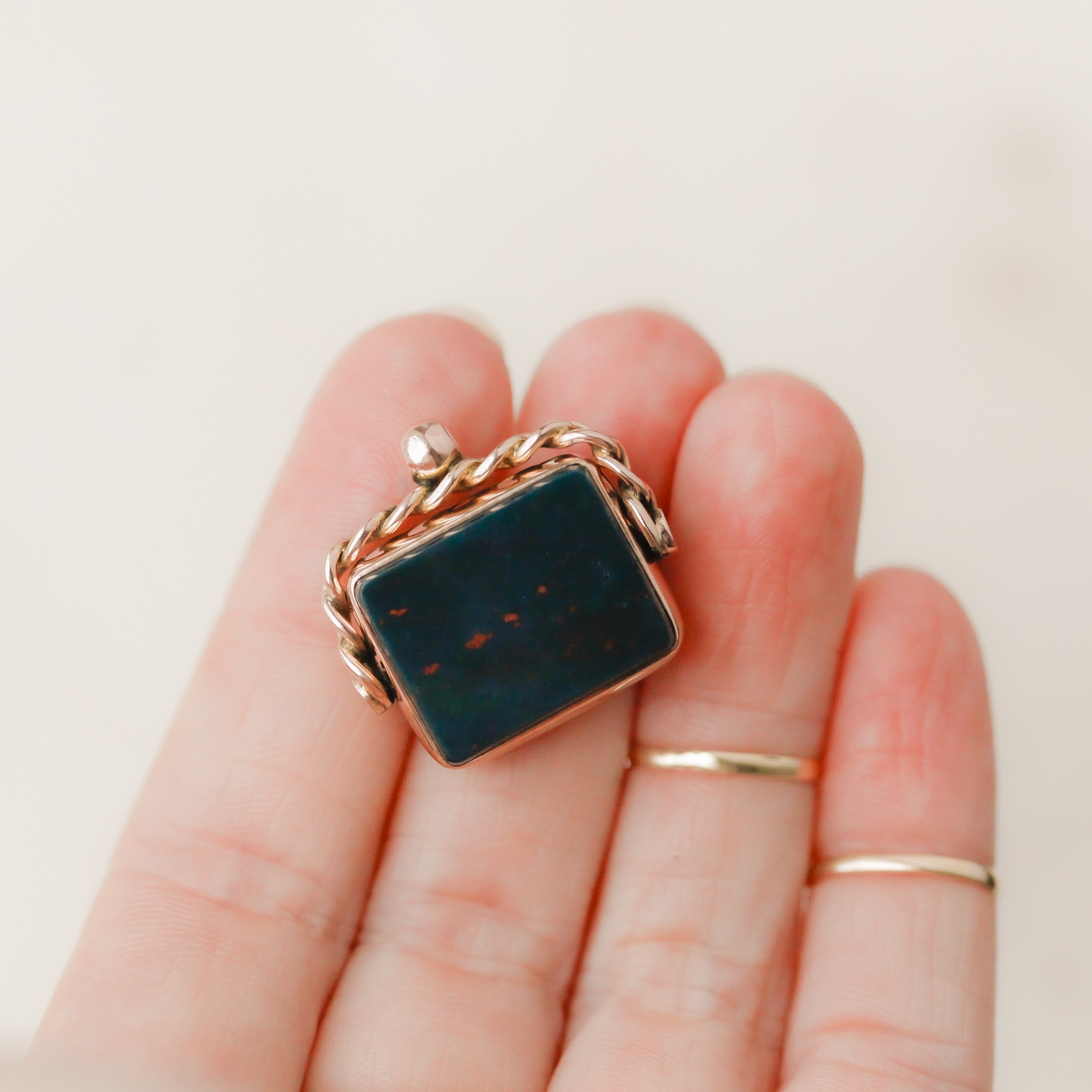 Small Rectangle Custom Gilded Victorian Bloodstone Fob