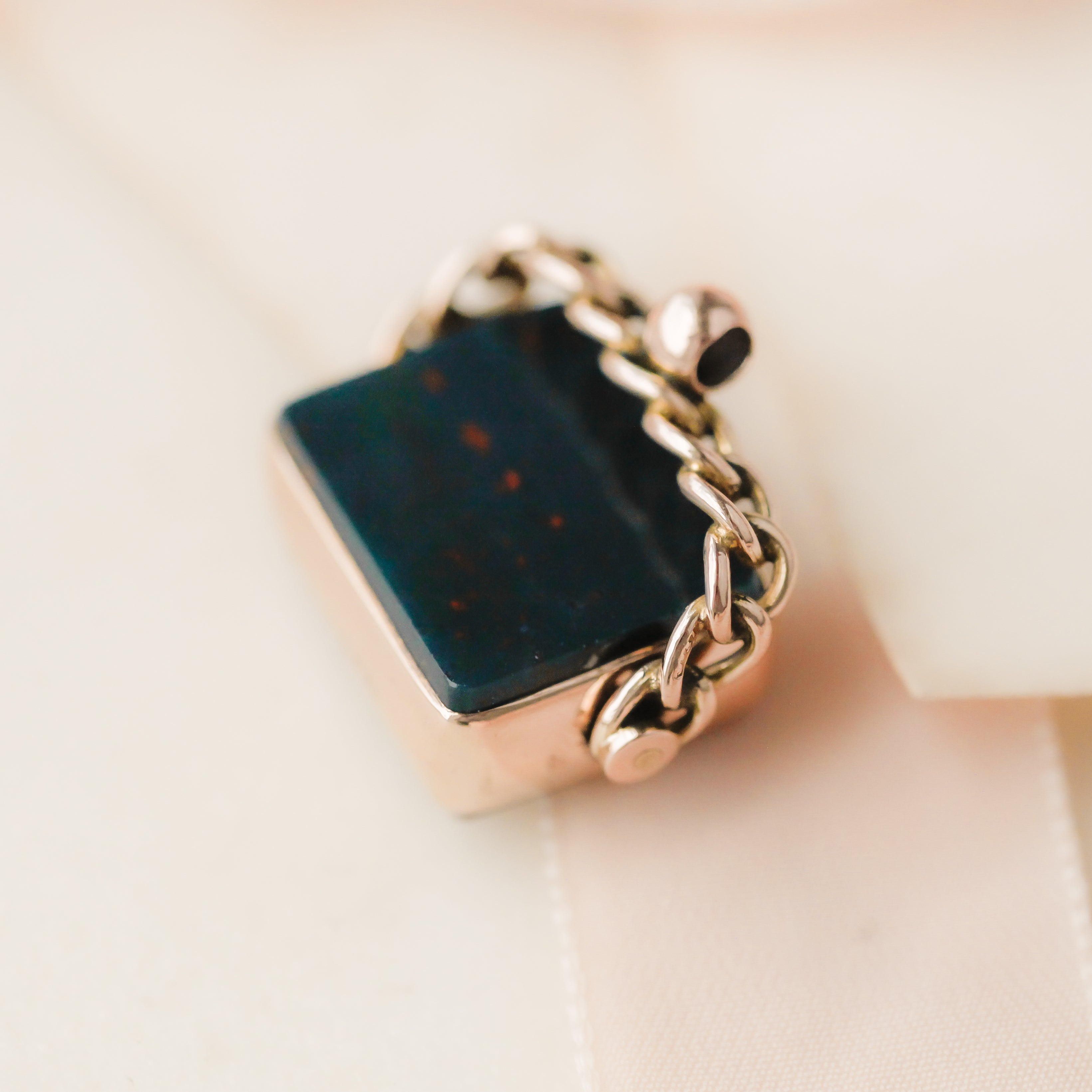 Small Rectangle Custom Gilded Victorian Bloodstone Fob