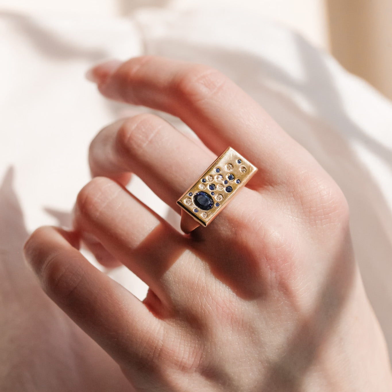 Sculpted Signet with Sapphires and Diamonds