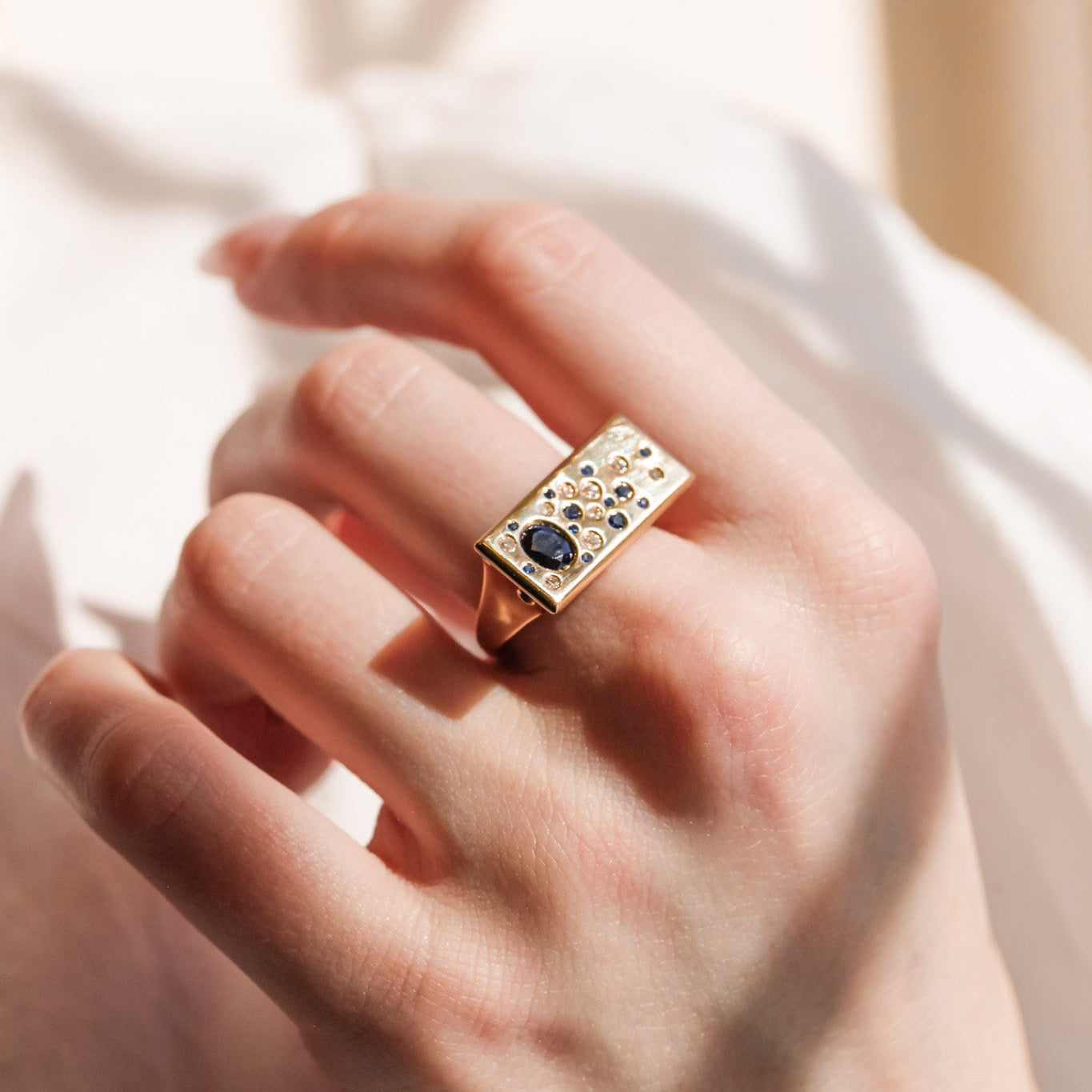 Sculpted Signet with Sapphires and Diamonds