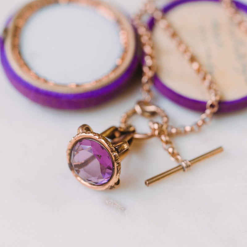 victorian gold and amethyst watch fob conversion necklace