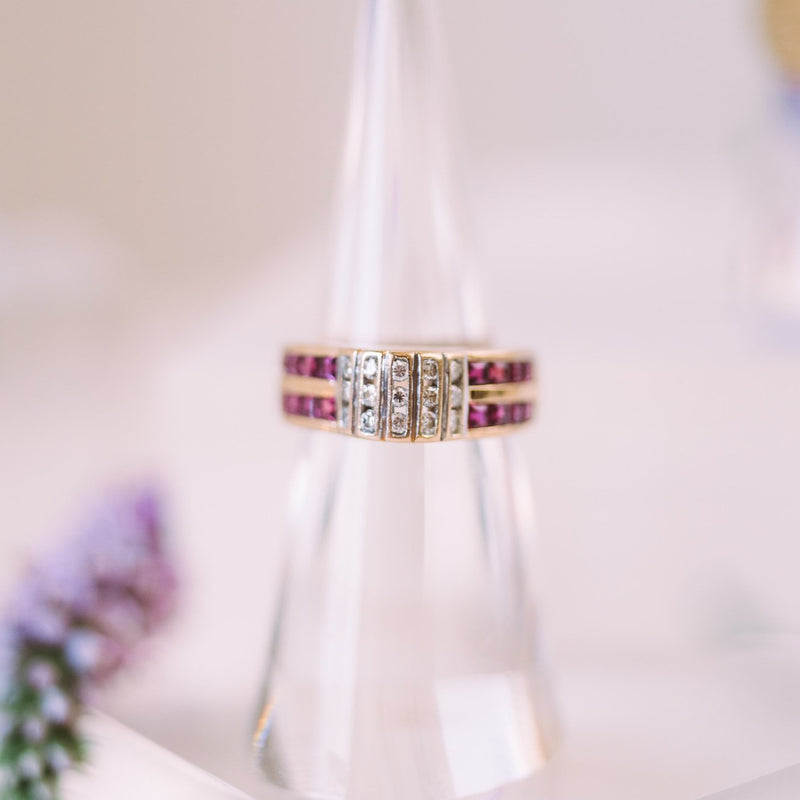 Ruby and Diamond Column Ring