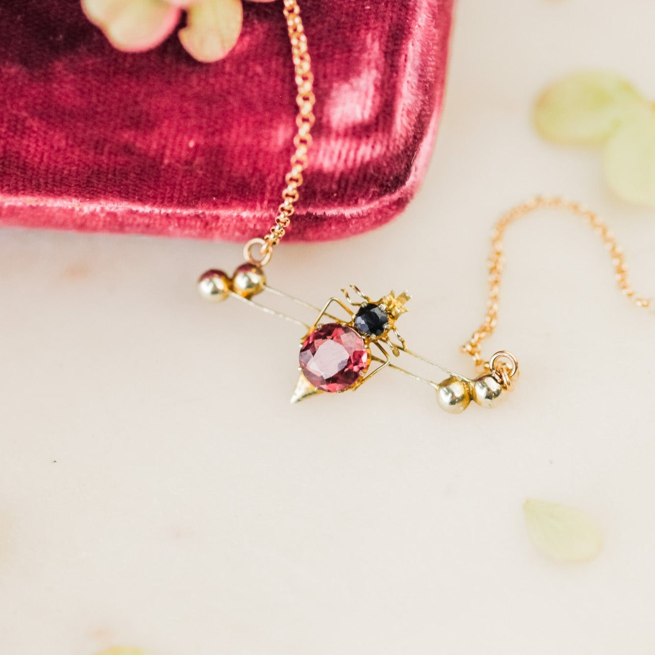 Sapphire + Tourmaline Insect Pendant