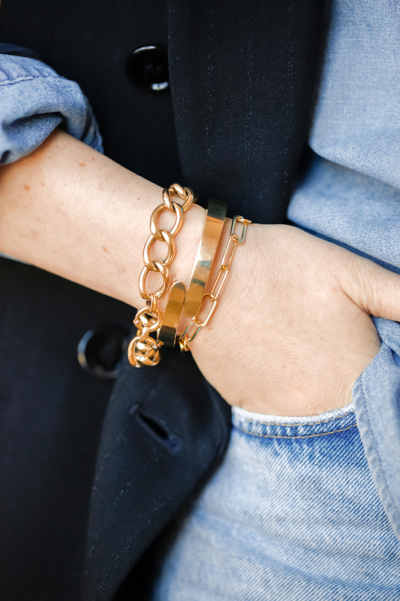 Grand Initial Paper Clip Bracelet – Baby Gold