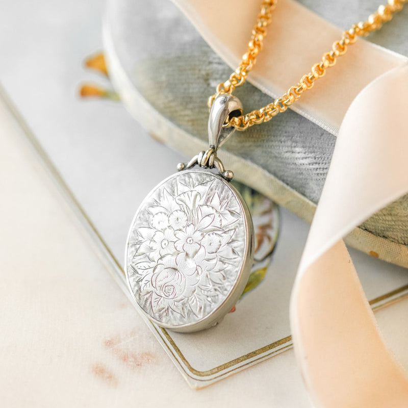 Sterling Silver Engraved Round Locket Necklace